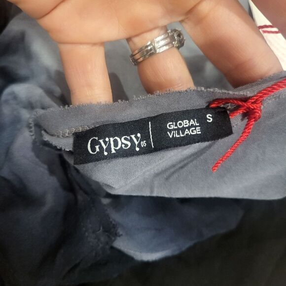 Gypsy 05 Cold Shoulder Dress with tassel tie Black and Grey Small - Picture 6 of 8